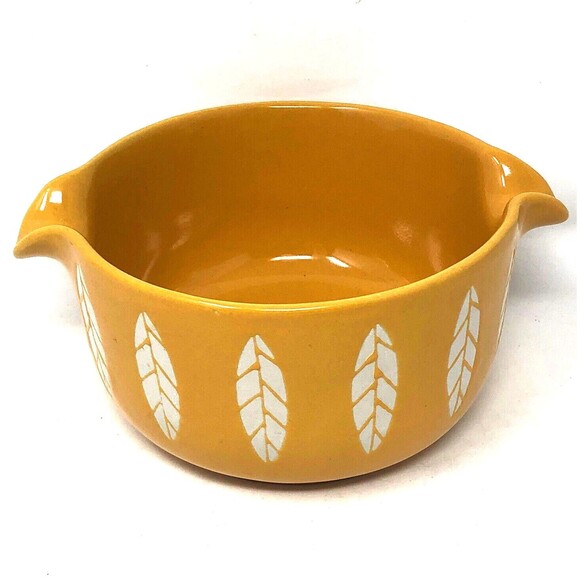 MCM Lotus Stoneware Bowl VTG Yellow Double Spout Pour Gravy/Sauce - Picture 3 of 8